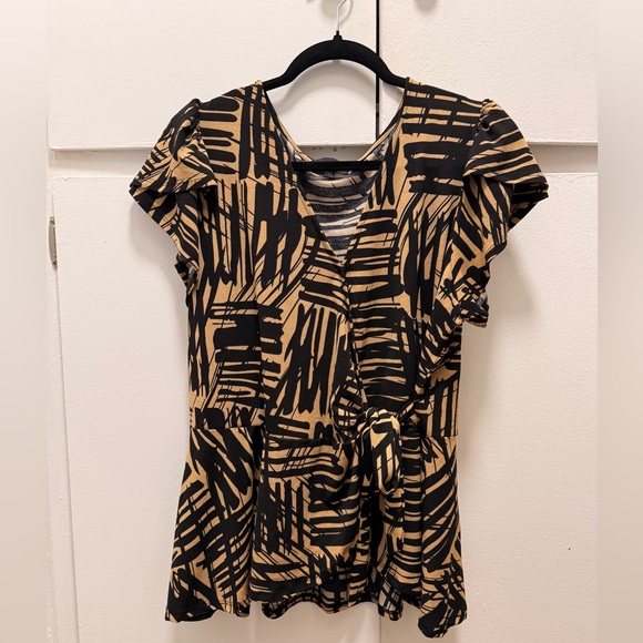 Talent Abstract Wrap Top Black Tan Short Sleeve Size 2XL - Picture 3 of 6